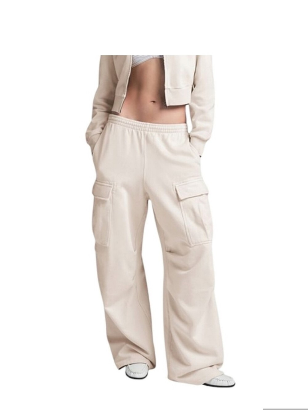 SKIMS Wide-Leg Cargo Pants in Cream